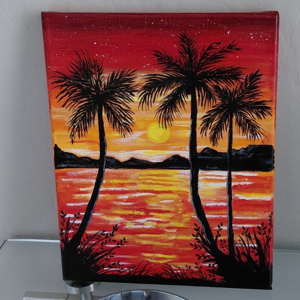 Sunset Palm Tree Canvas Art 8x10